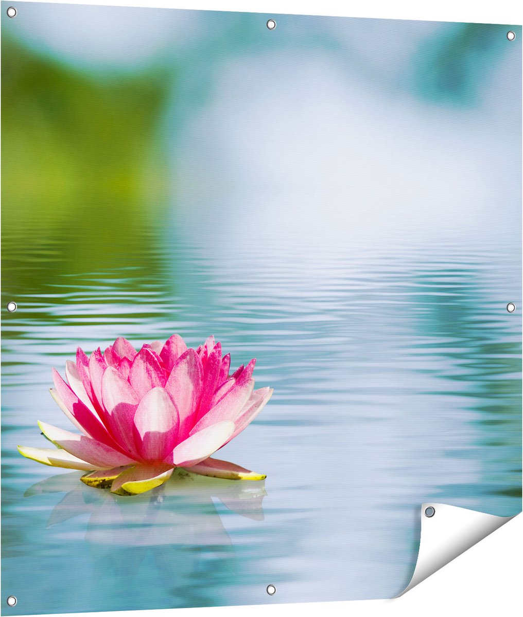 Gards Tuinposter Roze Lotusbloem op het Water - 100x100 cm - Tuindoek - Tuindecoratie - Wanddecoratie buiten - Tuinschilderij Multikleur