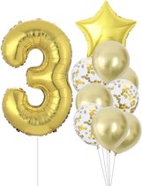 Verjaardag Versiering Meisje Goud - 3 jaar - 10 stuks - Ballonnen - Cijferballon - Kinderfeestje Goud - Bruiloft - Feestversiering - Goude Ballonnen Meisje - Helium - Leeftijdballon - Folieballon - Goude Versiering - Goudkleurige Ballonnen