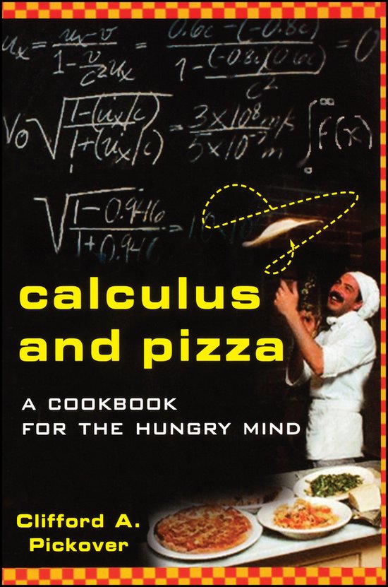 Boekomslag met de titel "Calculus and Pizza" en een chef-kok die een pizza in de lucht gooit.