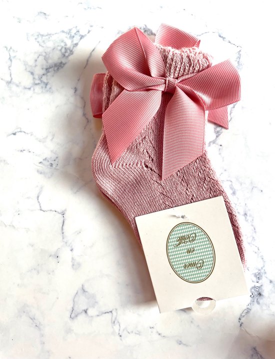 Omer en Odille - zomersokken - opengewerkte enkelsokken met strik - oud roze - 6-12 maanden