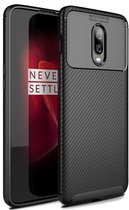 OnePlus 6T Siliconen Carbon Hoesje Zwart