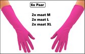 6x Paar handschoenen lang pink assortie maten M, L en XL - Themafeest gala huwelijk festival party