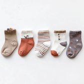 Baby Berliée - 5 Paar Schattige Baby Sokken - Oranje en Beige - Fox - 1-3 jaar