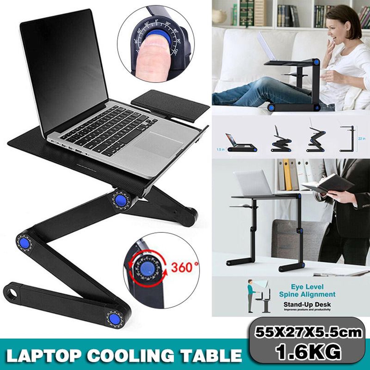Laptop Tafel | Verstelbaar | laptopstandaard zwart | Wendbaar Geschikt Voor: Apple Macbook / Mac / PC Computer Laptop