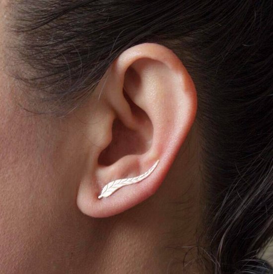 Joboly Trendy oorbellen met blad veer leaf langs je oorlijn - Dames - Zilverkleurig - Joboly