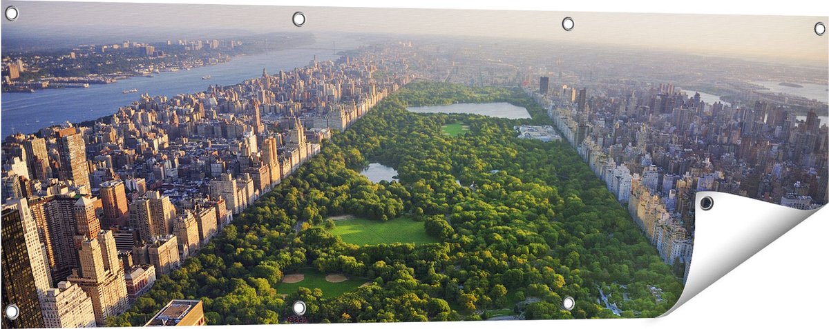 Gards Tuinposter Central Park in New York met Wolkenkrabbers - 120x40 cm - Tuindoek - Tuindecoratie - Wanddecoratie buiten - Tuinschilderij Multikleur