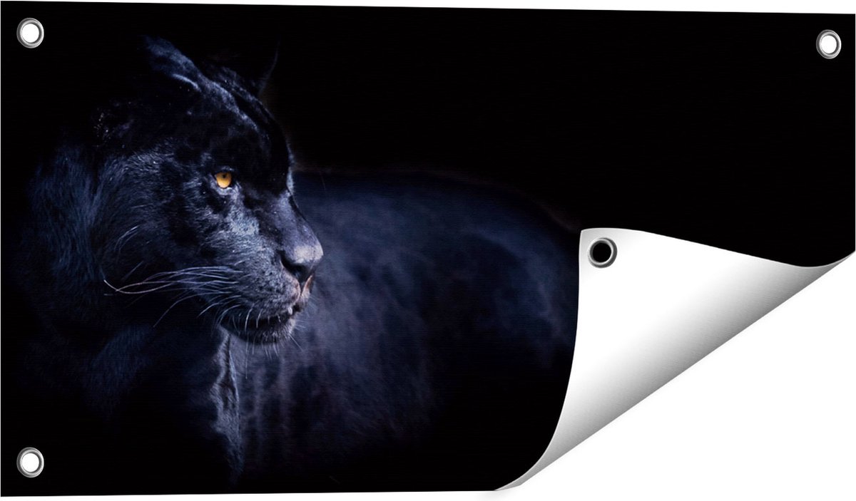 Gards Tuinposter Zwarte Panter - 60x30 cm - Tuindoek - Tuindecoratie - Wanddecoratie buiten - Tuinschilderij Multikleur