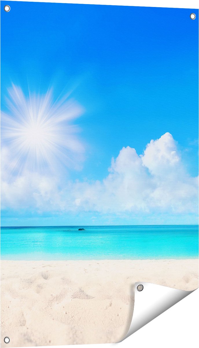 Gards Tuinposter Strand en Zee met Helder Witte Zand - 60x90 cm - Tuindoek - Tuindecoratie - Wanddecoratie buiten - Tuinschilderij Multikleur