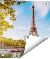 Gards Tuinposter Eiffeltoren in Parijs aan het Water - 40x40 cm - Tuindoek - Tuindecoratie - Wanddecoratie buiten - Tuinschilderij