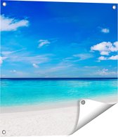 Affiche de jardin Plage tropicale avec palmier - 60x60 cm - Toile de Décoration de jardin - Décoration murale extérieure - Tableau de jardin