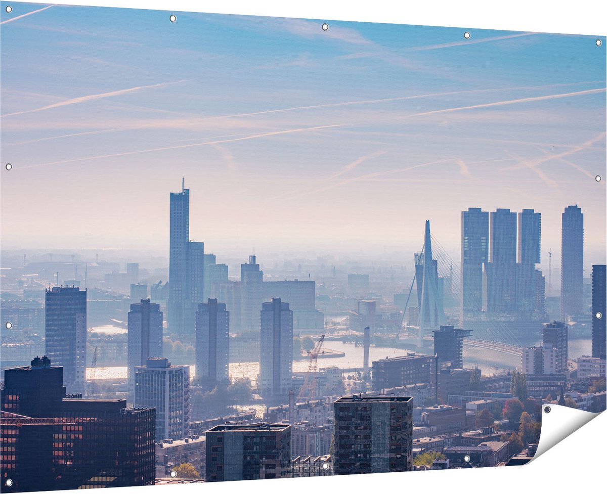 Gards Tuinposter Rotterdamse Skyline - 180x120 cm - Tuindoek - Tuindecoratie - Wanddecoratie buiten - Tuinschilderij Multikleur