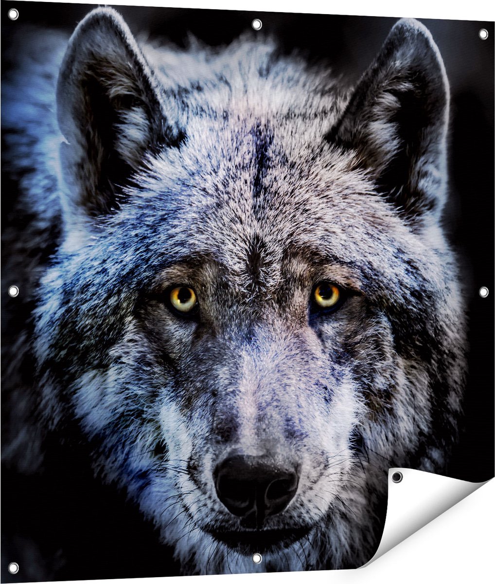 Gards Tuinposter Grijze Wolvenkop - Wolf - 90x90 cm - Tuindoek - Tuindecoratie - Wanddecoratie buiten - Tuinschilderij Multikleur