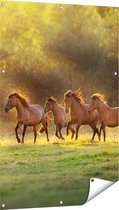 Gards Tuinposter Kudde Bruine Paarden in de Wei - 80x120 cm - Tuindoek - Tuindecoratie - Wanddecoratie buiten - Tuinschilderij