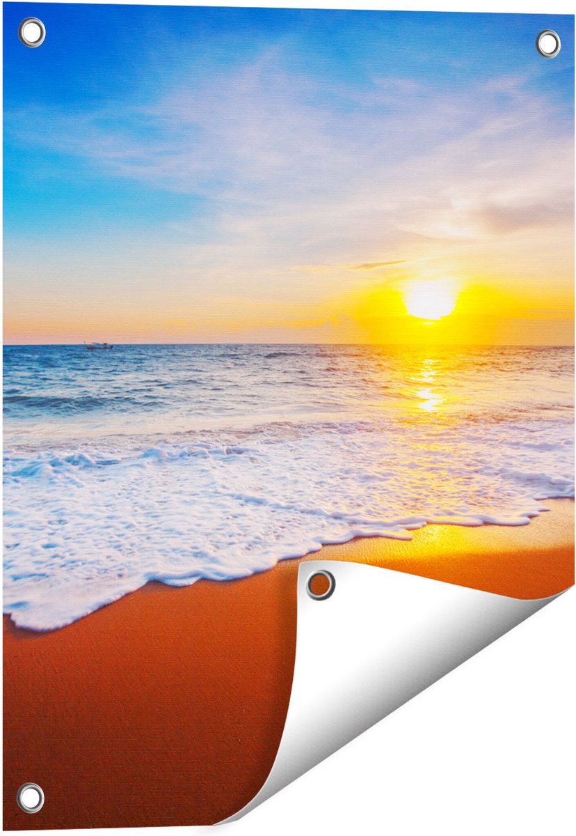 Gards Tuinposter Strand en Zee tijdens Zonsondergang - 40x50 cm - Tuindoek - Tuindecoratie - Wanddecoratie buiten - Tuinschilderij Multikleur