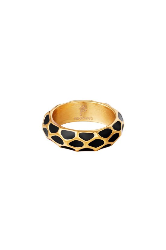 Ring Giraffe pattern- Black- Zwart- Stainless Steel - Yehwang- 18-Moederdag cadeautje - cadeau voor haar - mama