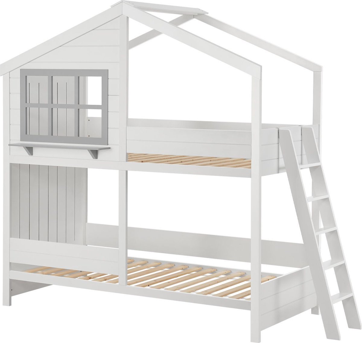 Kinderbed / Stapelbed Droomhuis - 90 x 200 cm - Incl. Ladder & Lattenbodem