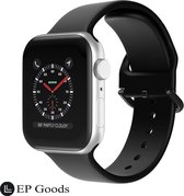 EP Goods - Bandje Geschikt voor Apple Watch Series 1/2/3/4/5/6/SE/7/8/Ultra en Ultra 2 - 42/44/45/49mm - Siliconen - Met Gesp Sluiting - Zwart