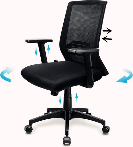 Foxsport ergonomische bureaustoel, computerstoel met kantelmechanisme, verstelbare armleuningen, belastbaar tot 150 kg, zwart