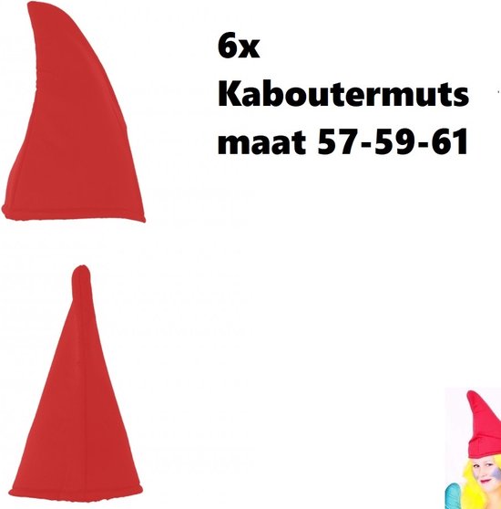 6x Kaboutermuts rood - maten 57, 59 en 61cm - PXP PartyXplosion - muts smurf carnaval optocht paddestoel festival thema feest rood