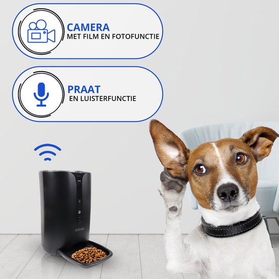 Animali Automatische Voerbak Kat - Camera - Smartphone Besturing - Voerbak Hond - Voerautomaat Kat - Voederbak - 6 Liter - Zwart - Animali