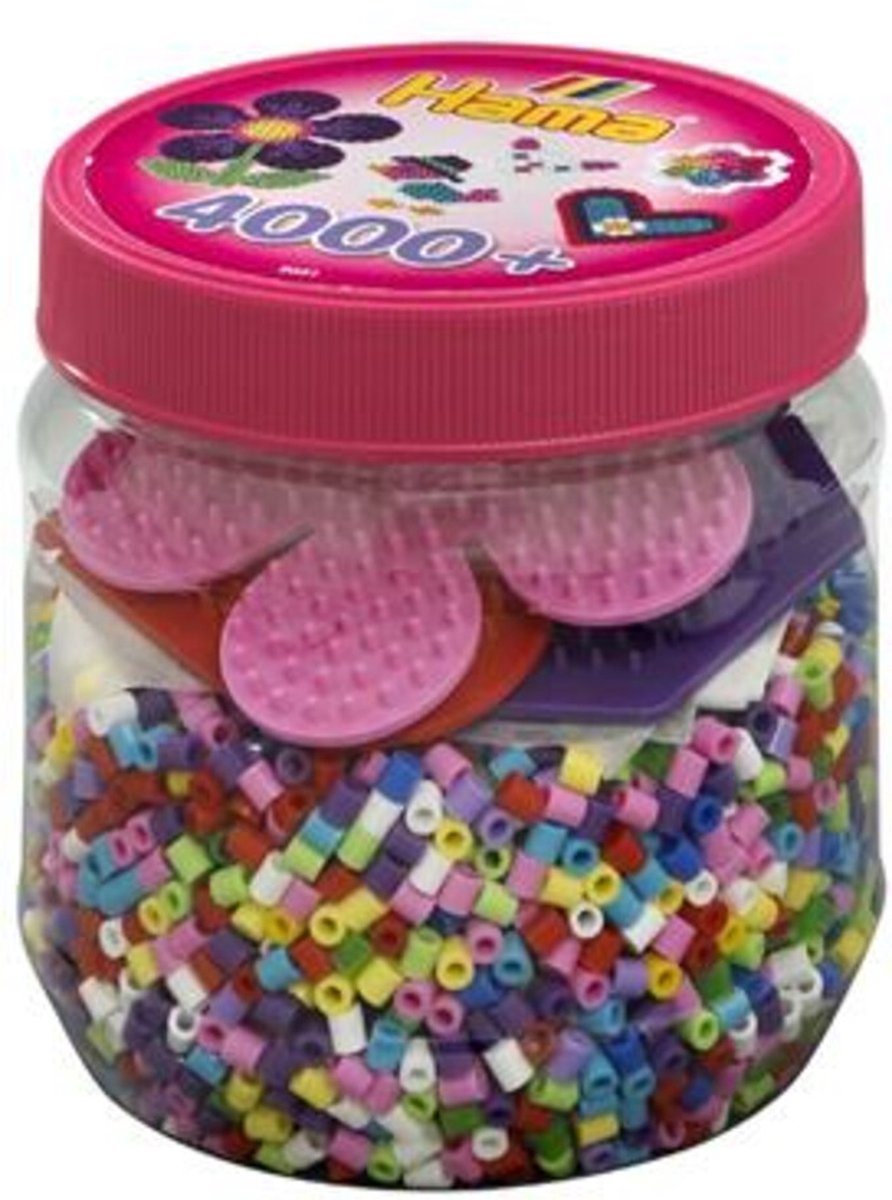 Hama - Strijkkralen in een Ton – 4000 Kralen met 3 Grondplaten – Roze – Creatief Speelplezier — afbeelding 3