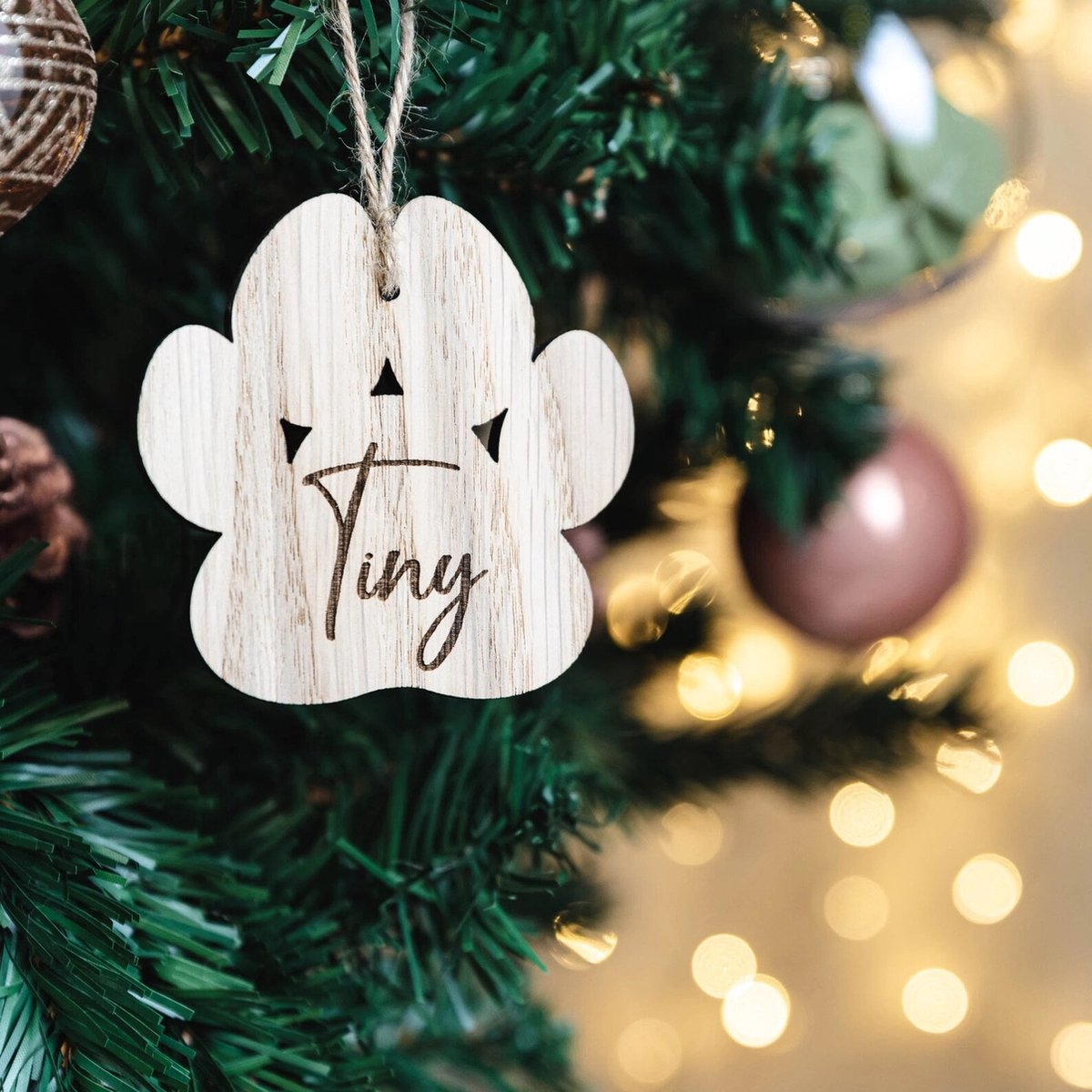 Personalised Dog Christmas Tree Decoration/teckel/ sinterklaas/ kerst/kerstboom ornaments/ Name Wooden Dog Paw Print Puppy/ gepersonaliseerde kerstballen