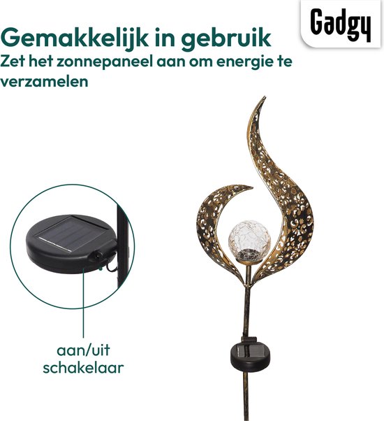 Gadgy Solar Flame Lamp met Grondspies – Solar Tuinverlichting set 2 st. - Tuinverlichting op Zonneenergie Buiten – Led Buitenverlichting met Sensor - Tuinlantaarn - Tuinfakkel - Tuinsteker - Brons kleurig Metaal