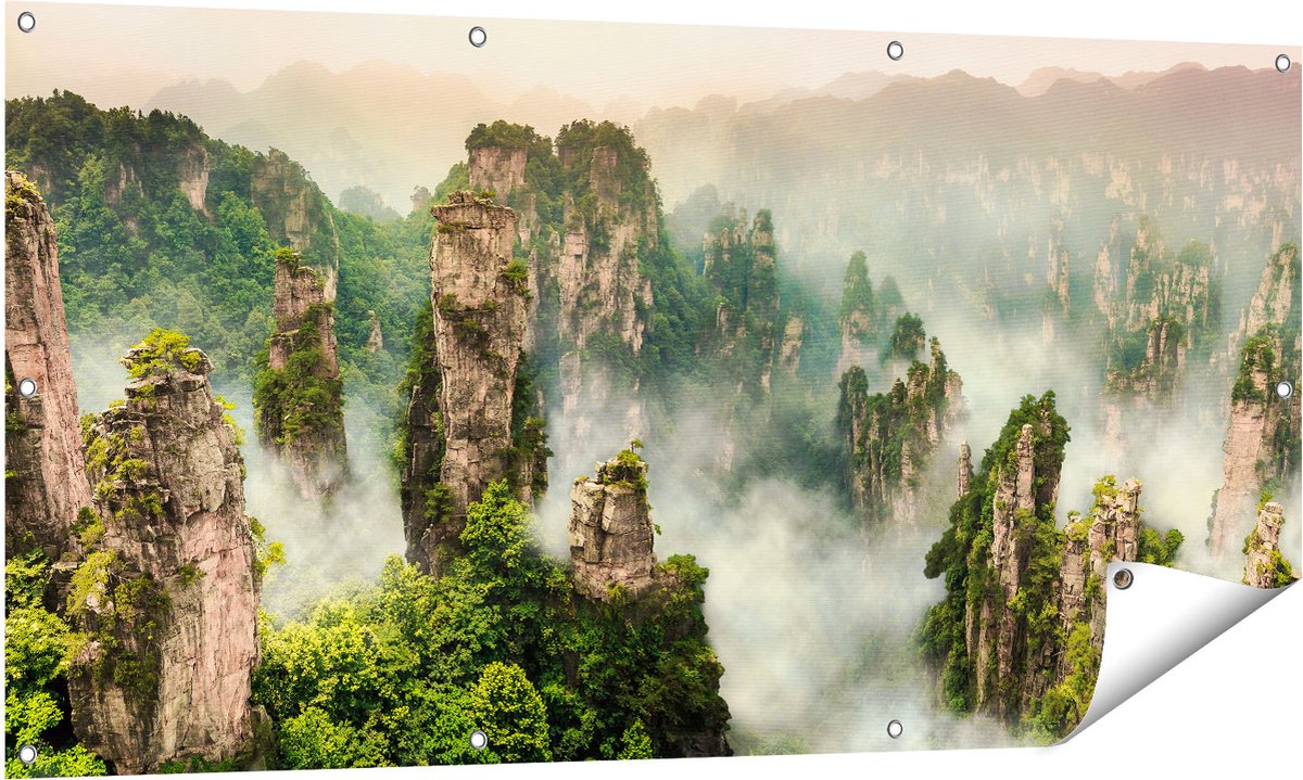 Gards Tuinposter Zhangjiajie Klif Bergen in China - 140x70 cm - Tuindoek - Tuindecoratie - Wanddecoratie buiten - Tuinschilderij Multikleur