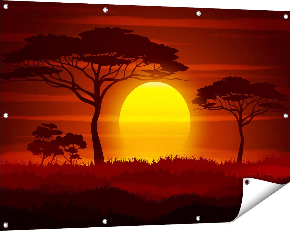 Gards Tuinposter Zonsondergang in de Savanne - Abstract - 120x80 cm - Tuindoek - Tuindecoratie - Wanddecoratie buiten - Tuinschilderij Multikleur