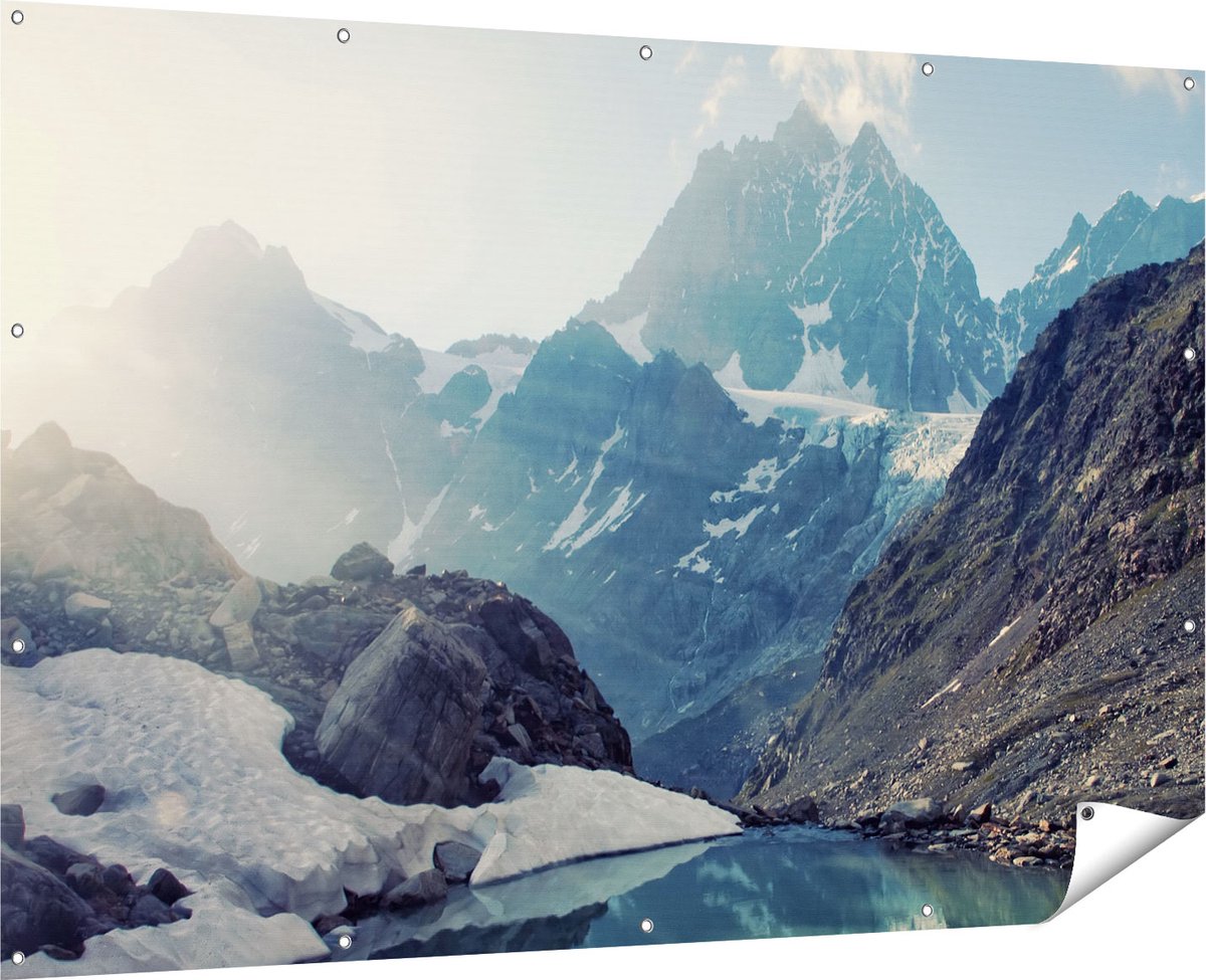 Gards Tuinposter Landschap berg meer - 180x120 cm - Tuindoek - Tuindecoratie - Wanddecoratie buiten - Tuinschilderij Multikleur
