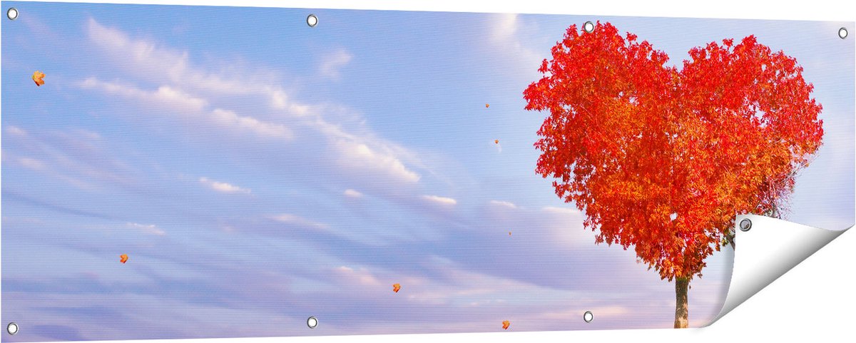 Gards Tuinposter Rode Liefde Boom in een Hart Vorm - 150x50 cm - Tuindoek - Tuindecoratie - Wanddecoratie buiten - Tuinschilderij Multikleur