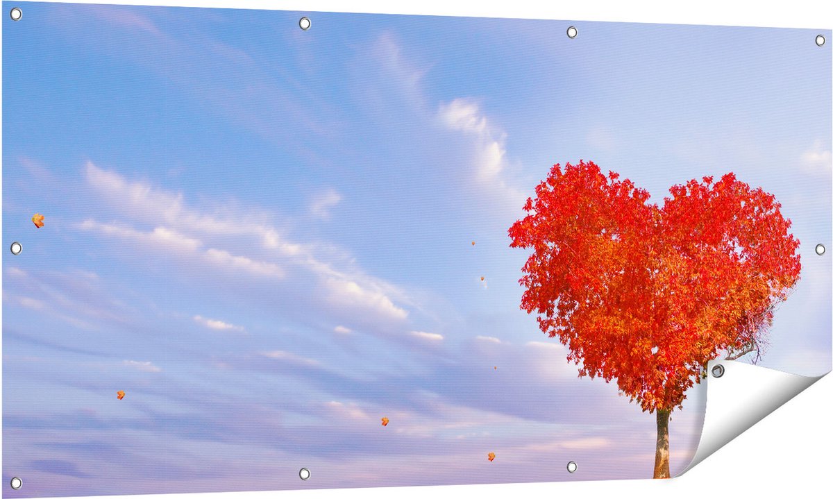 Gards Tuinposter Rode Liefde Boom in een Hart Vorm - 140x70 cm - Tuindoek - Tuindecoratie - Wanddecoratie buiten - Tuinschilderij Multikleur