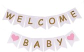 Dubbele slinger Welcome Baby Girl met 2 roze harten - slinger - babyshower - genderreveal - geboorte - baby - zwanger