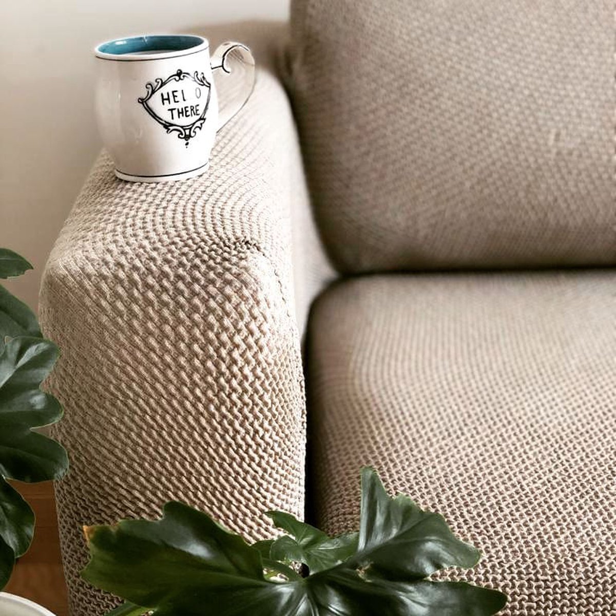 thumbnail: FAVERTI Oorfauteuil Hoes - Super Elastisch - 70-100 Cm - Linnen Look - Gerecycled Materiaal