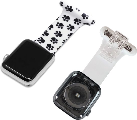Bracelet en Siliconen avec clip et cheville pour Apple Watch Series 3/4/5/6/SE/7 Paws 38/40 mm - Bracelet de montre iWatch Nurse pour infirmières/médecins/personnel hospitalier/ Soins à domicile - Bracelet de montre avec broche et cheville