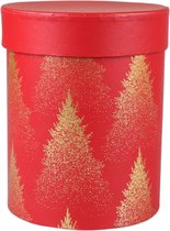 Geschenkdoos | Christmas trees | karton | 17cm | Ø13cm | Kerstmis | rood/goud | 1 stuks