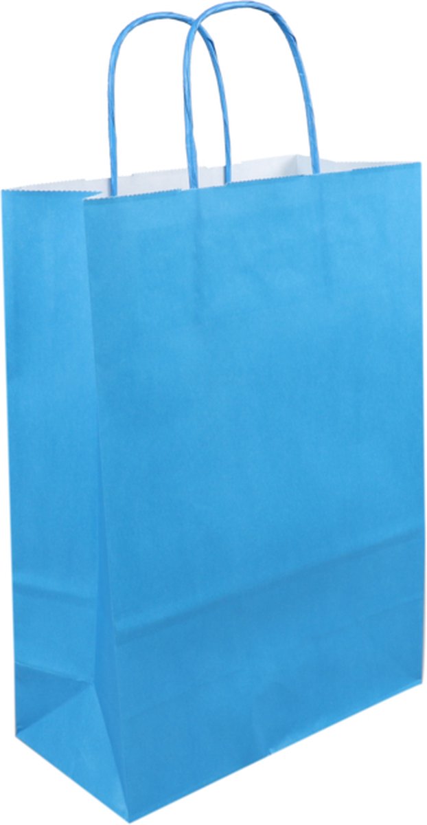Tas - Papier - gedraaid papieren koord - 24x 11x33cm - papieren draagtas - skyblauw - 50 stuks