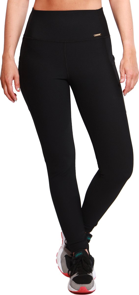 Marrald Pocket Rib Sportlegging - High Waist Yoga Hardlopen Fitness - Zwart XS