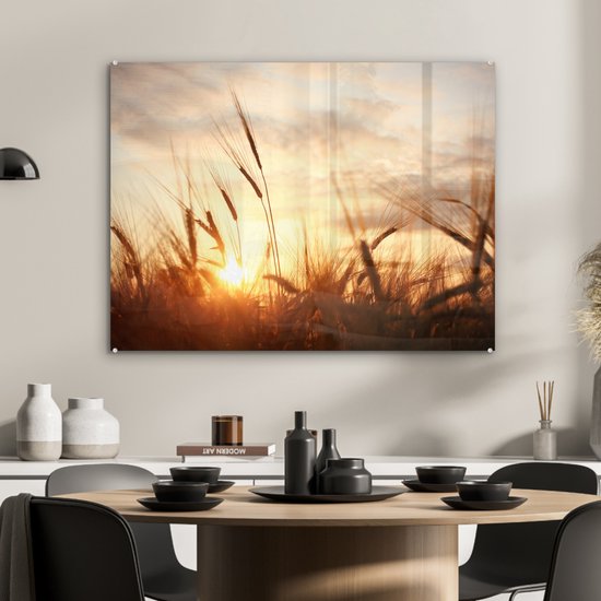 MuchoWow - Peinture sur verre - Photo sur verre - Roseau - Herbe - Soleil - Nature - 80x60 cm - Image sur verre - Décoration murale - Peinture nature - Verre acrylique