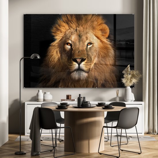 Peinture sur verre - Verre acrylique - Lion - Zwart - Animal - Décoration murale - Peinture sur verre - 150x100 cm - Photo sur verre