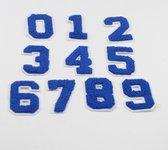 Set van 10 Nummers Patches "BASEBALL" van 0 tot 9 om op te strijken, Maat 4.5 x 6cm, kleur BLAUW