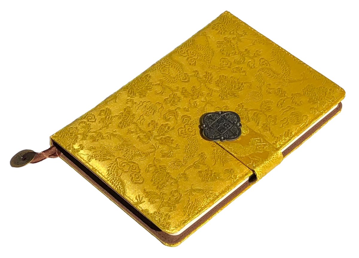 Notebook Chinese Yun Brocade - Journal - Dagboek - Gele draak - Hardcover met magneet slot - 22 x 15 cm - Kleur geel.