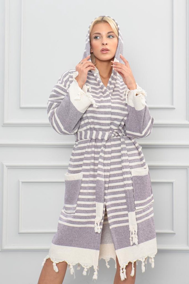 Lubna Home Badjas XL -Zachte Katoen -Strant Badjas XL -LILA