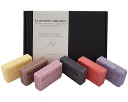 Soap bar cadeauset savon de marseille zeep Mamie, Papa, I love you, Cologne, Lavendel scrub, Musc 6x125 gr.