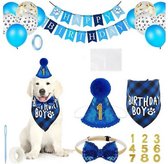 23-delige honden verjaardag set met hoed, bandana, strik, slinger en ballonnen - hond - blauw - verjaardag - slinger - ballon hoed - huisdier - dog