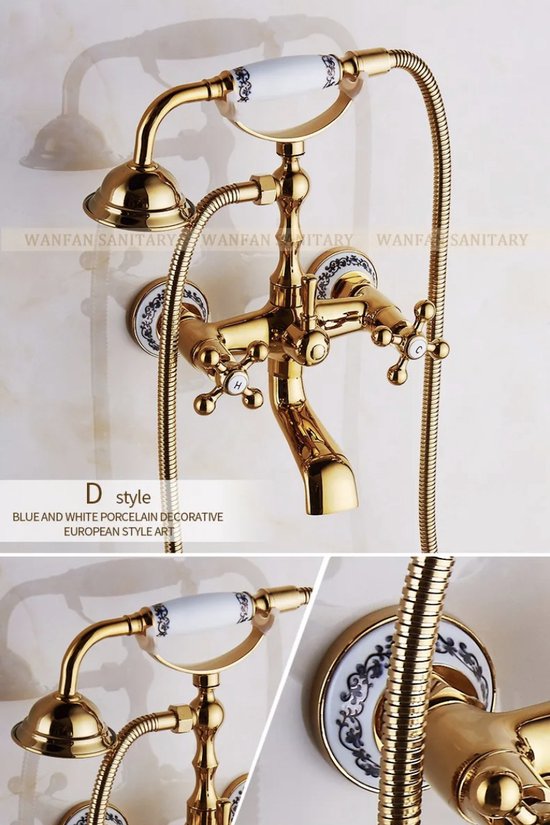 Badkamer Douche Kraan Goud Enkel Handvat Douchesysteem Wall