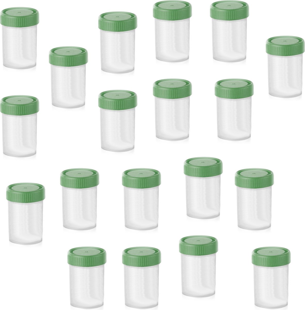 Set van 30 monsterpotjes met groene deksels (90 ml, PP plastic)