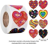 Rol met 500 Veelkleurige Hartjes stickers - 2.5 cm diameter - Heart - Hearts - Love - Liefde - Valentijnsdag - Cupido - Kleurrijk - Colorful - Decoratie - Versiering - Verjaardag