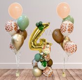Versiering verjaardag 4 jaar – jungle versiering - 30 stuks - Versiering jongen - Versiering meisje - Safari Decoratie Kinderfeestje - Safari - Leeftijdballon 4 jaar - Versiering compleet pakket - Versiering 4 jaar - Birthday animals