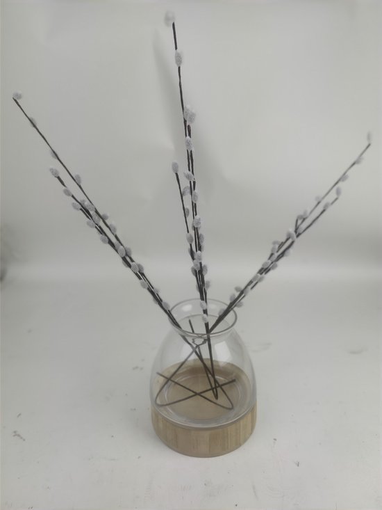 Vaas WOODD met houten rand - Transparant - Glas / Hout - Ø 20 x h 22 cm
